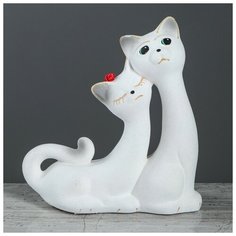 Копилка "Кошки Сладкая пара", покрытие флок, белая, 21 см Керамика ручной работы