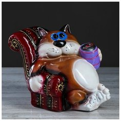 Копилка "Кот в кресле", разноцветная, глянец, 20 см, микс Керамика ручной работы