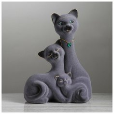 Копилка "Кот Семья", покрытие флок, серая, 35 см Керамика ручной работы