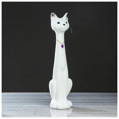 Копилка "Кот Мурзик", покрытие флок, белая, 45 см Керамика ручной работы