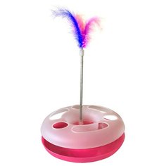Игрушка Homecat Трэк пластиковый с мячиком и перьями на пружине для кошек (24 х 7 см)
