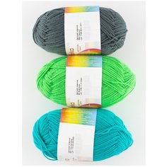 Пряжа Пехорка Детская новинка, 100 % акрил, 50 г, 200 м, 3 шт., 581 светлый изумруд/490 самшит/65 экзотика