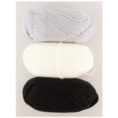 Пряжа Пехорка Детская новинка, 100 % акрил, 50 г, 200 м, 3 шт., 02 черный/08 светло-серый/166 суровый