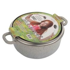 Кастрюля Маруся 9430к 3л диам.22 см мрамор со стекл. крышкой серая (литая антипригарная)