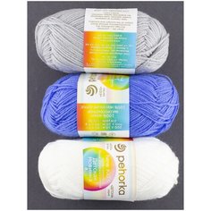 Пряжа "Детская новинка" (3 мотка), 50г., 200м, пехорка, 01 белый, 08 светло-серый, 15 темно-голубой