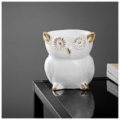 Фигурное кашпо «Совенок», белый с золотом Хорошие сувениры