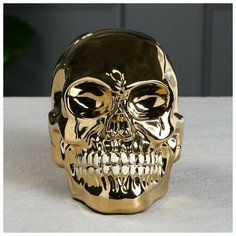 Копилка "Череп", золотистая, керамика, 16 см