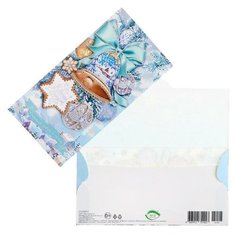 Конверт для денег "С Новым Годом!" колокольчик, голубой бантик, тиснение (10 шт) МИР ОТКРЫТОК