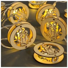 Гирлянда "Нить" 4.5 м с деревянными насадками "Шар со свечкой", IP20, прозрачная нить, 20 LED, свечение тёплое белое, фиксинг, 220 В Luazon Lighting