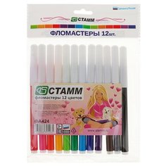 Фломастеры 12 цветов «Алиса», толщина линии 1 мм, европодвес Стамм
