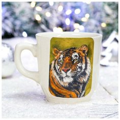 Кружка "Сумская с тигром" белая, символ года 2022, деколь, 0.35 л, микс Керамика ручной работы