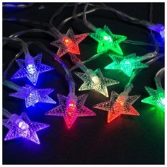 Гирлянда "Нить" 3 м с насадками "Звёзды", IP20, прозрачная нить, 20 LED, свечение мульти, фиксинг, 3 х AA Luazon Lighting