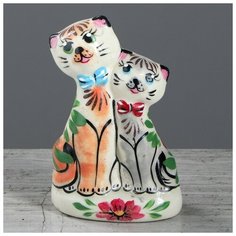 Статуэтка "Котики свидание", цветы, керамика, 13 см