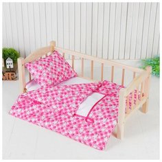 Кукольное постельное "Зайчики на розовом"простынь,одеяло,46*36,подушка 23*17 4452047 Страна Карнавалия