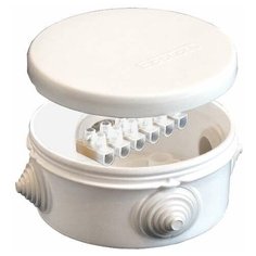 Коробка распределительная ОП d90х45мм IP54 с клемм. 4 выхода 4 гермоввода 10А 6 контактов крышка защелкивающаяся бел. Epplast 140143 E.P.Plast