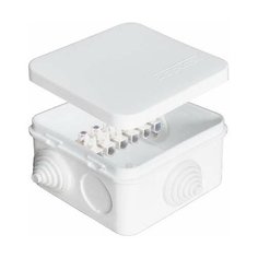 Коробка распределительная ОП 75х75х45мм IP54 с клемм. 7 выходов 3 гермоввода 10А 6 контактов крышка защелкивающаяся бел. Epplast 220323 E.P.Plast
