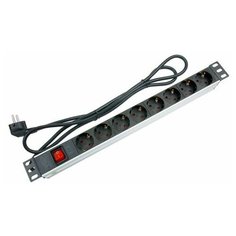 Блок розеток 19, 8 розеток Cabeus PDU-8P-2EU для 19" шкафов, горизонтальный, 16 A, выключатель, шнур 2м, алюминиевый корпус, немецкий стандарт