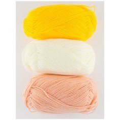 Пряжа Пехорка Детская новинка, 100 % акрил, 50 г, 200 м, 3 шт., 166 суровый/12 желтый/18 персик