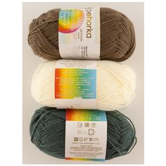 Пряжа Пехорка Детская новинка, 100 % акрил, 50 г, 200 м, 3 шт., 166 суровый/187 капучино/490 самшит