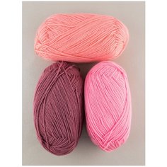 Пряжа Пехорка Детская новинка, 100 % акрил, 50 г, 200 м, 3 шт., 11 ярко-розовый/21 брусника/324 светлая азалия