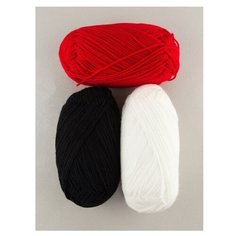 Пряжа Пехорка Детская новинка, 100 % акрил, 50 г, 200 м, 3 шт., 01 белый/02 черный/06 красный