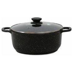 Кастрюля Маруся 7450к 5л диам.26 см мрамор со стекл. крышкой черная (литая антипригарная)