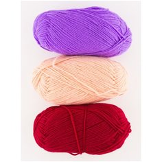 Пряжа "Детская новинка" (3 мотка), 50г., 200м, пехорка, 363-Св.вишня, 18-Перс, 567-Т.фиа