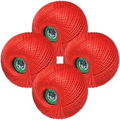 Пряжа ПРЯДИЛЬНО-НИТОЧНЫЙ КОМБИНАТ ИМЕНИ С.М. КИРОВА Ирис, 100 % хлопок, 25 г, 150 м, 4 шт., 0810 красный