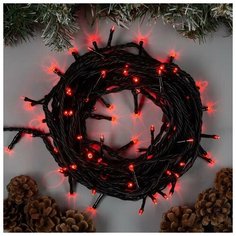 Гирлянда "Нить" 10 м , IP44, УМС, тёмная нить, 100 LED, свечение красное, 220 В Luazon Lighting