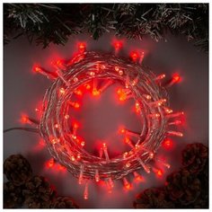 Гирлянда "Нить" 10 м , IP44, УМС, прозрачная нить, 100 LED, свечение красное, 8 режимов, 24 В Luazon Lighting