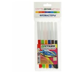Фломастеры 6 цветов "Автомобили", толщина линии письма 1.0 мм, супер-смываемые чернила, европодвес Стамм