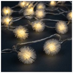 Гирлянда "Нить" 5 м с насадками "Ёжики белые", IP20, прозрачная нить, 30 LED, свечение тёплое белое, 8 режимов, 220 В Luazon Lighting