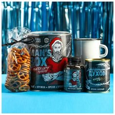 Подарочный набор Mens box: чай чёрный с имбирём 50 г., кружка 350 г., арахис солёный 300 г., крекеры 70 г. Фабрика Счастья