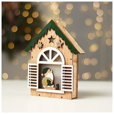 Новогодний декор с подсветкой «Домик с дед морозом» 14.5×3.8×18 см, зелёный Лесная мастерская