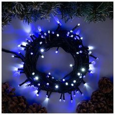 Гирлянда "Нить" 10 м , IP44, тёмная нить, 100 LED, свечение бело-синее, мигание, 220 В Luazon Lighting