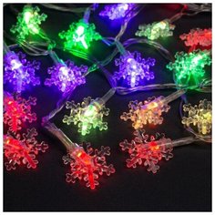 Гирлянда "Нить" 5 м с насадками "Снежинки малые", IP20, прозрачная нить, 20 LED, свечение мульти, мигание, 220 В Luazon Lighting