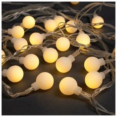 Гирлянда "Нить" 5 м с насадками "Шарики белые", IP20, прозрачная нить, 30 LED, свечение тёплое белое, 8 режимов, 220 В Luazon Lighting