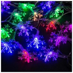 Гирлянда "Нить" 5 м с насадками "Снежинки большие", IP20, прозрачная нить, 20 LED, свечение мульти, мигание, 220 В Luazon Lighting