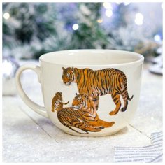 Кружка "Аппетитка с тигром", символ года 2022, деколь, 0.5 л, микс Керамика ручной работы