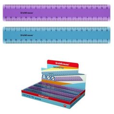 Линейка пластиковая 20 см, ErichKrause Standard, ассорти из 2 цветов, в коробке-дисплее