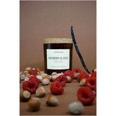 Свеча ароматическая LAVA ARTISAN "RASPBERRY & COCOA / малина И какао" из кокосового воска с деревянным фитилем 280 мл