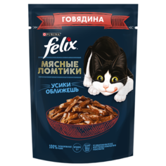 Влажный корм для кошек Felix Мясные ломтики Усики оближешь с говядиной 75 г (кусочки в соусе)