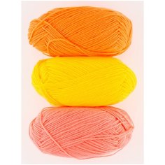 Пряжа "Детская новинка" (3 мотка), 50г., 200м, ПЕХОРКА, 12-Желток, 284-Оранжевый, 351-Св.Коричневый