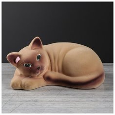 Копилка "Кошка Соня", покрытие флок, бежевая, 13 см Керамика ручной работы