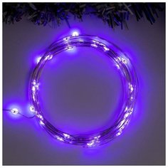 Гирлянда "Нить" 5 м роса, IP20, серебристая нить, 50 LED, свечение фиолетовое, 2 режима, 3 х AA Luazon Lighting