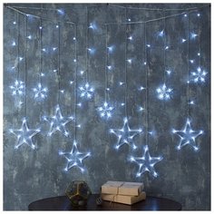 Гирлянда "Бахрома" 2.4 х 0.9 м с насадками "Звёзды", IP20, прозрачная нить, 138 LED, свечение белое, 8 режимов, 220 В Luazon Lighting