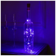 Гирлянда "Нить" 1 м роса с пробкой, IP20, серебристая нить, 10 LED, свечение фиолетовое, фиксинг, 3 х LR44 Luazon Lighting