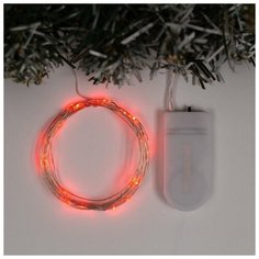 Гирлянда "Нить" 2 м роса, IP20, серебристая нить, 20 LED, свечение красное, фиксинг, 2 х CR2032 Luazon Lighting