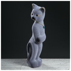 Копилка "Кот Лапа", покрытие флок, серая, 28 см Керамика ручной работы