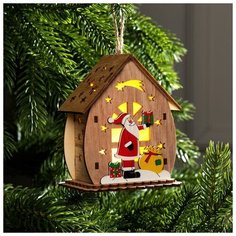 Подвеска световая "Домик и дед мороз с ами", 11х6х9, LR1130*3, Т/белый Luazon Lighting